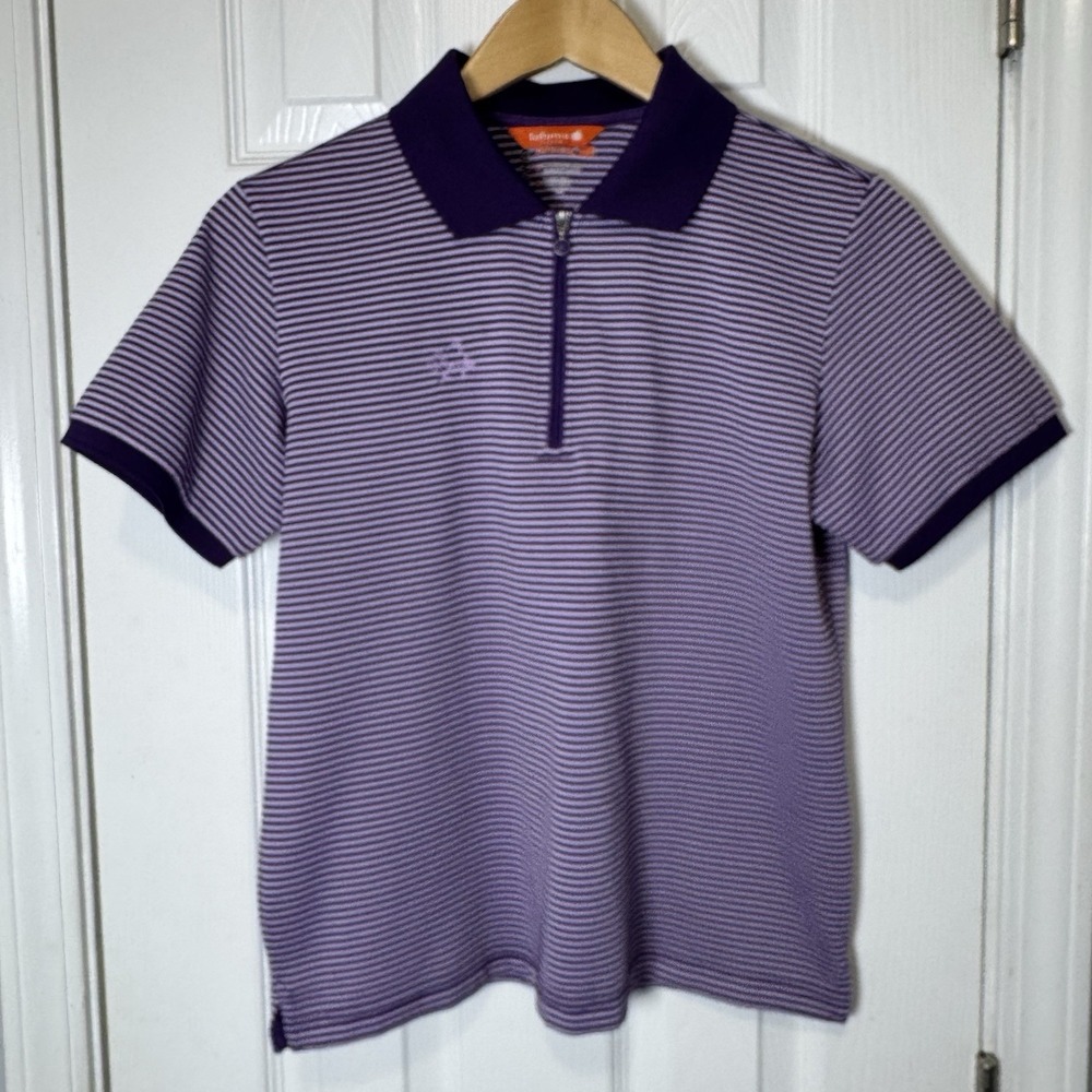 Lafuma Polo Shirt Womens Medium Purple‎ Stripe Short Sleeve Active Hiking Collar